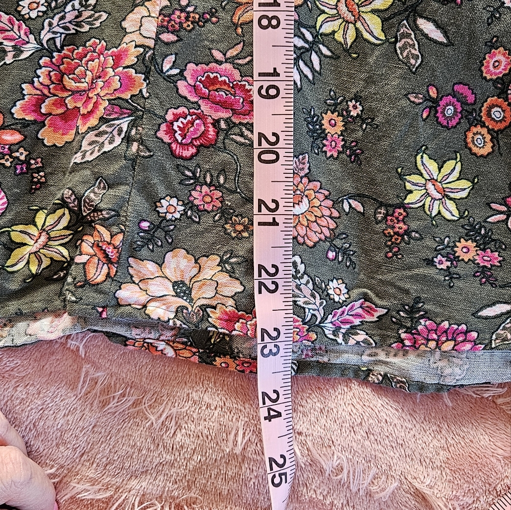 LOFT Olive Floral Halter Tank Top with Pink & Peach Flowers - Picture 10 of 12